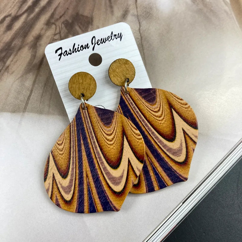 Casual Retro Vacation Geometric Waves Stoving Varnish Wood Earrings