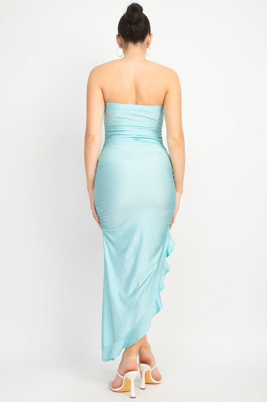 Asymmetrical Ruffled Hem Strapless Dress