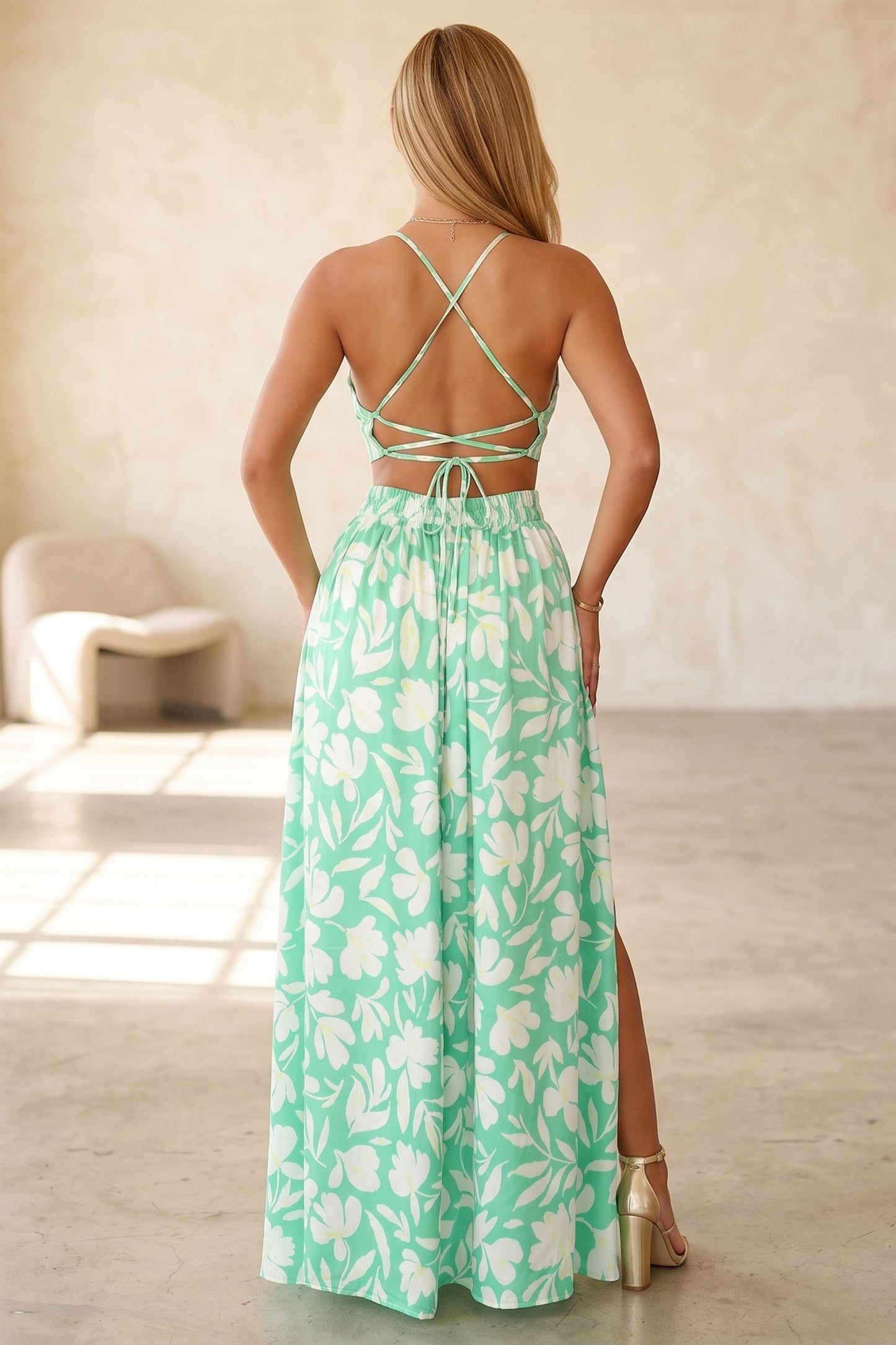 Spaghetti Strap Maxi Dress With Slit