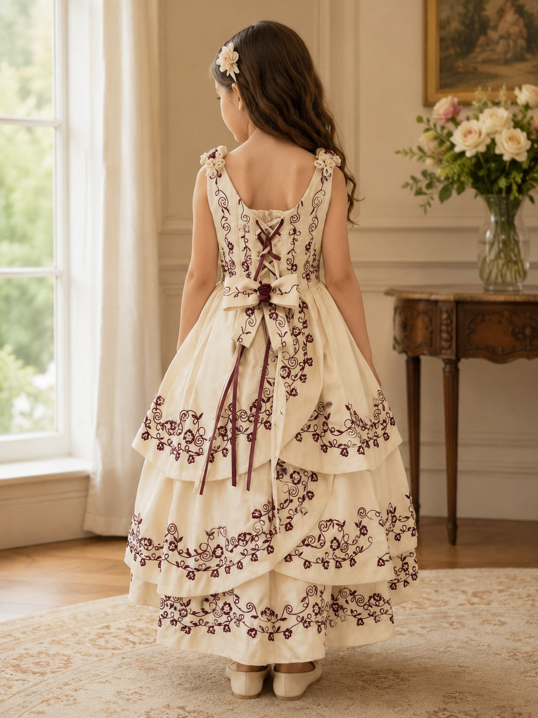 Girls Embroidery Overlap Design Dress