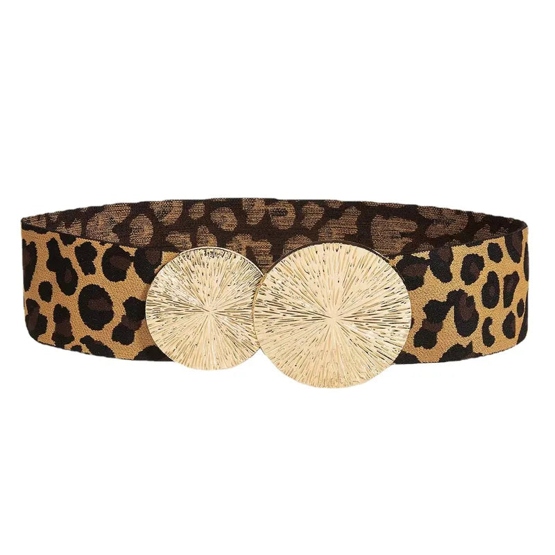 Leopard Pu Leather Alloy Metal Belt