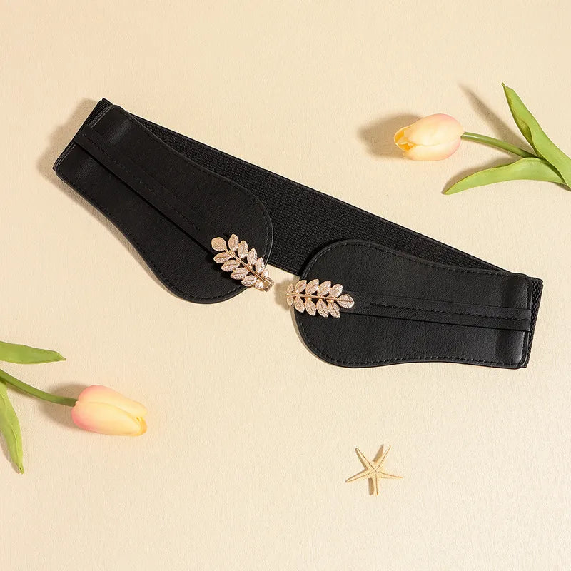 Classic Style Leaf Solid Pu Leather Belt