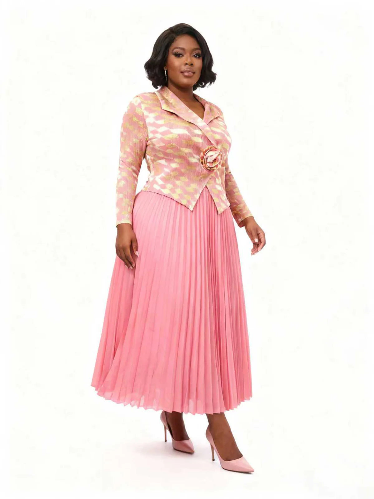 Rhombus Pleated Skirt Wrap Jacket Dress