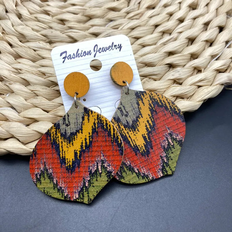 Casual Retro Vacation Geometric Waves Stoving Varnish Wood Earrings
