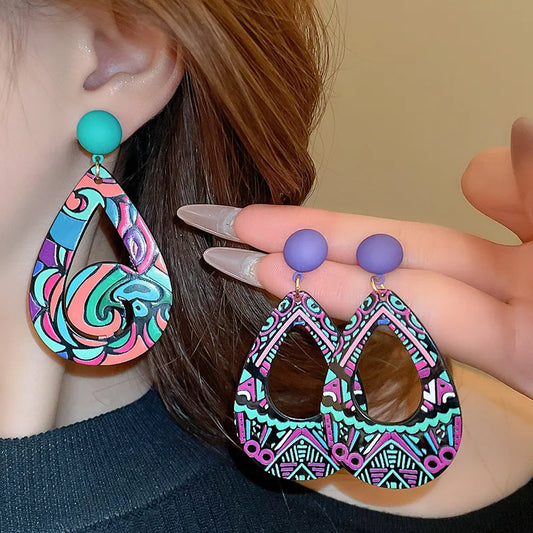 Geometric Painted Alloy Drop Earring