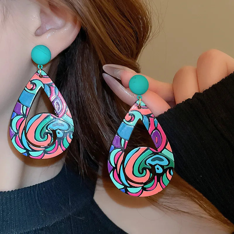 Geometric Painted Alloy Drop Earring