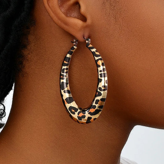 Retro Classic Style Oval Leopard Ferroalloy Earrings