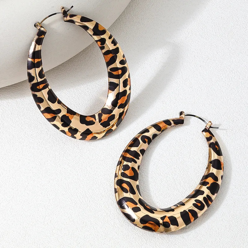 Retro Classic Style Oval Leopard Ferroalloy Earrings