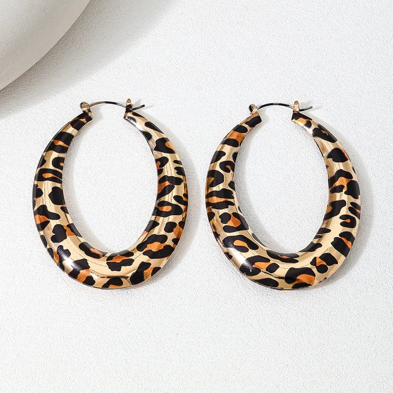 Retro Classic Style Oval Leopard Ferroalloy Earrings