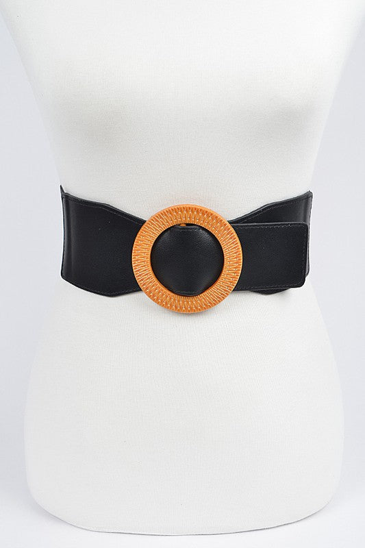 Oversized Round Buckle Elastic Belt