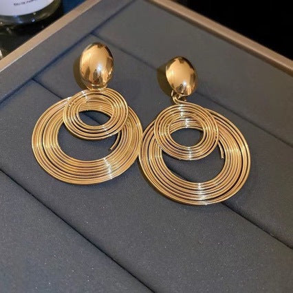 Circle Layered Gold Plated Drop Earring