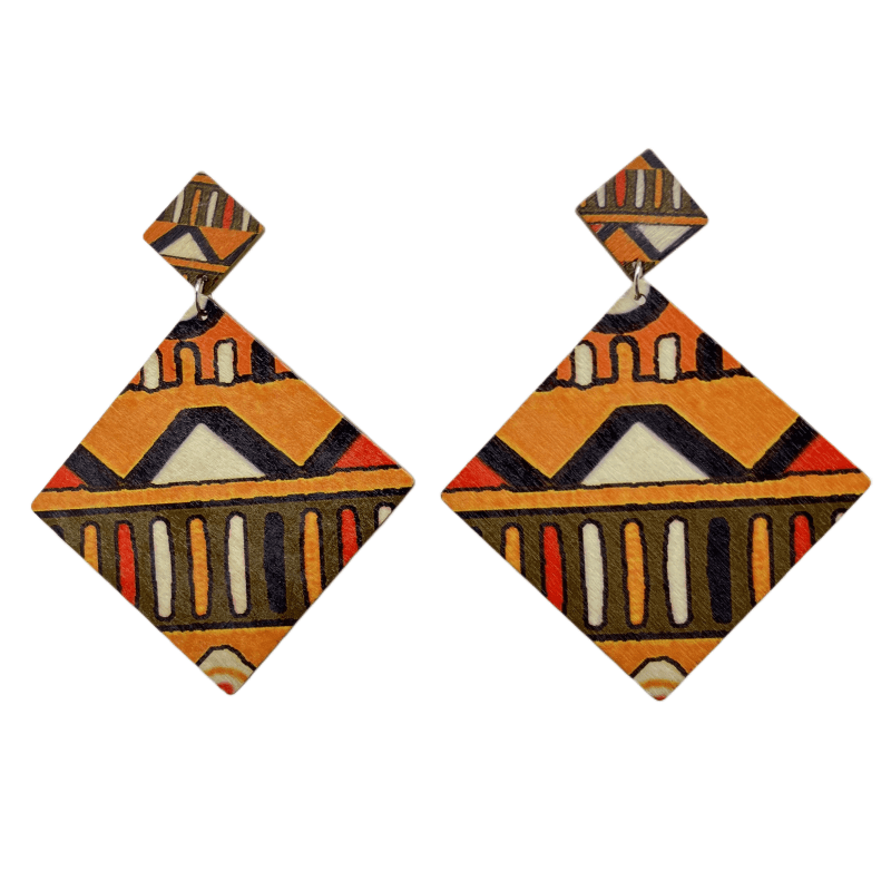 Vintage Style Bohemian Pastoral Polka Dots Rhombus Wood Drop Earrings