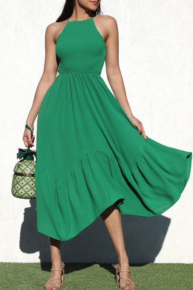 Smocked Woven Ruffled Long Dress