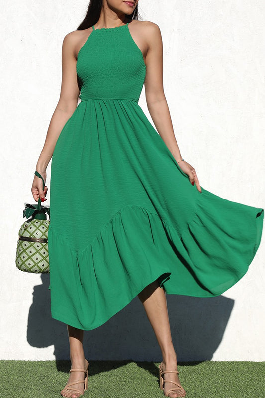 Smocked Woven Ruffled Long Dress