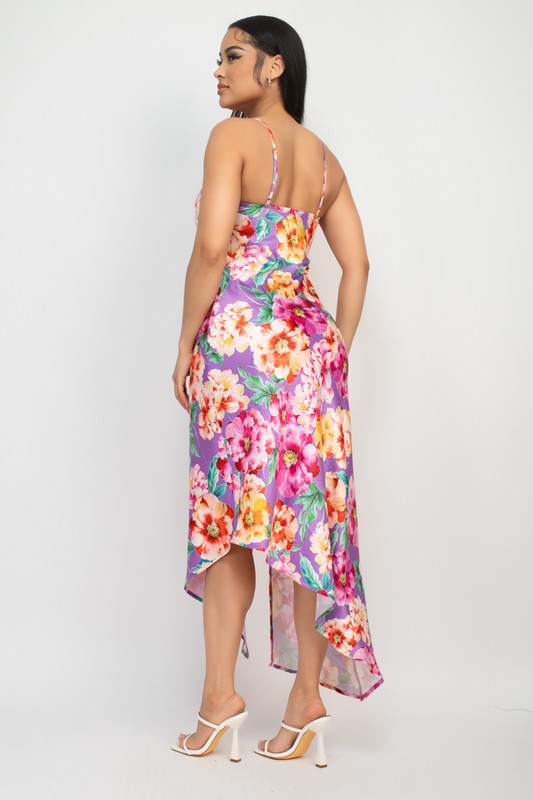 Floral Slit Asymmetric Midi Dress
