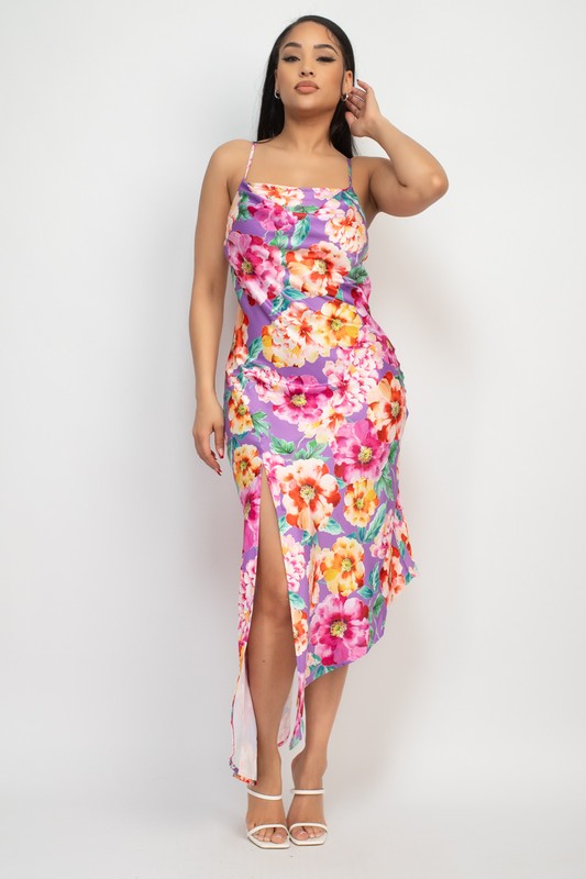 Floral Slit Asymmetric Midi Dress