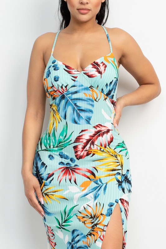 Crossed Back Hawaiian Maxi Dress
