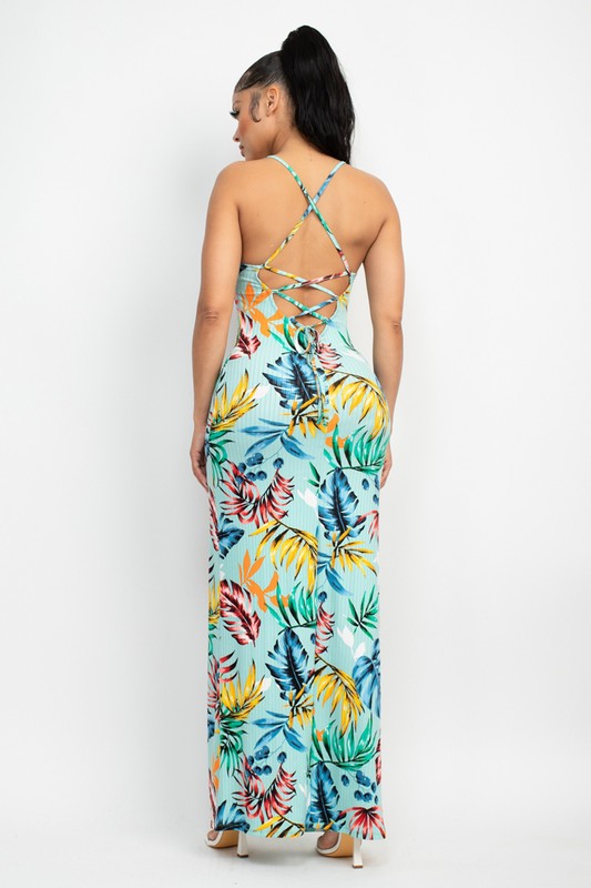 Crossed Back Hawaiian Maxi Dress