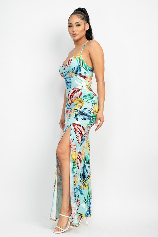 Crossed Back Hawaiian Maxi Dress