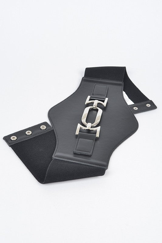 Faux Leather Wide Elastic Belt