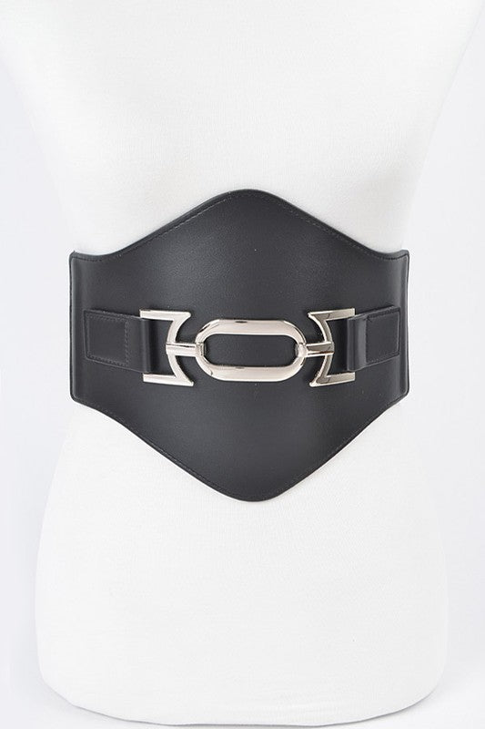 Faux Leather Wide Elastic Belt