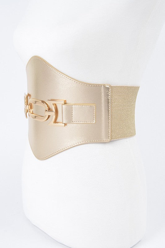Faux Leather Wide Elastic Belt