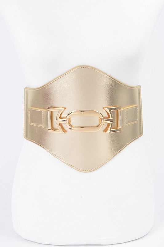 Faux Leather Wide Elastic Belt