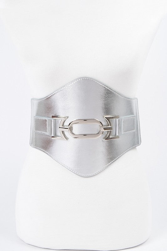 Faux Leather Wide Elastic Belt