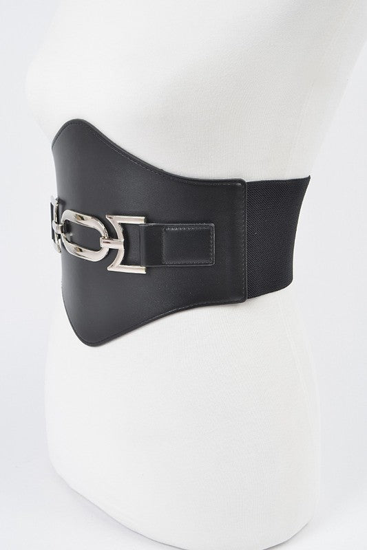 Faux Leather Wide Elastic Belt