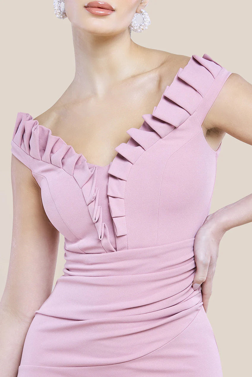 Off Shoulder Frill Bodice Midi Dress