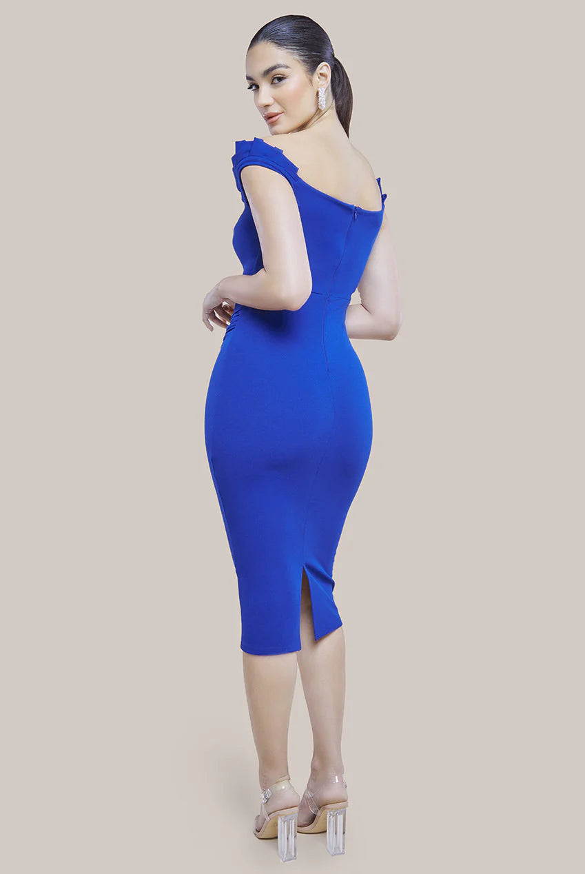 Off Shoulder Frill Bodice Midi Dress