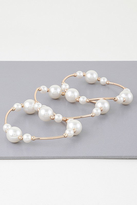 Triple Multi Pearl Wire Bracelet