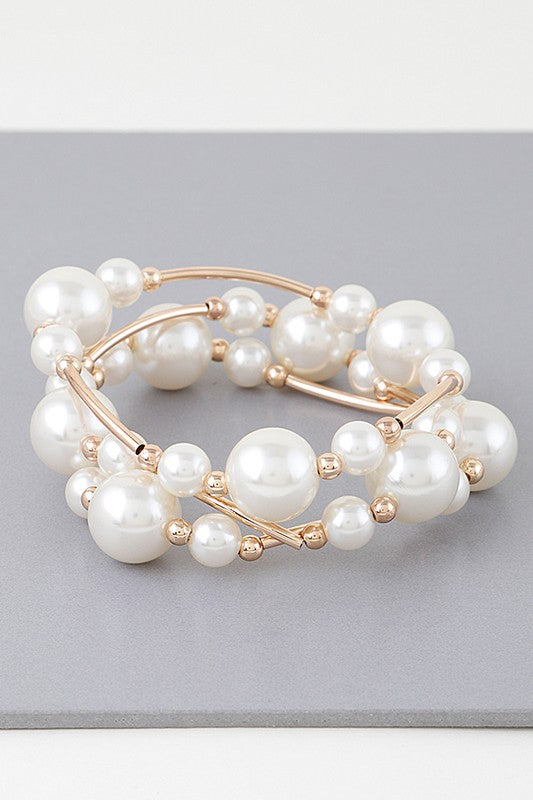 Triple Multi Pearl Wire Bracelet