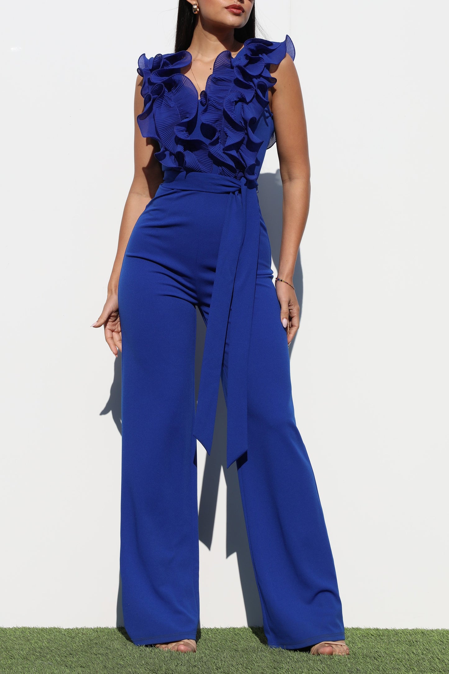 RUFFLED KNIT JUMPSUIT