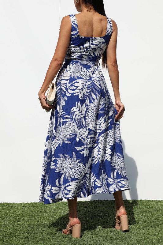 Printed Square Neck Midi Dress