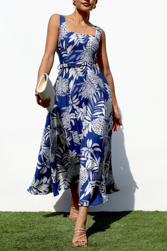 Printed Square Neck Midi Dress