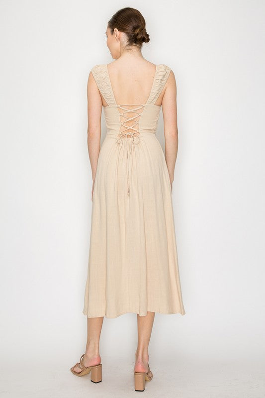 Back Lace-up Slit A-Line Dress