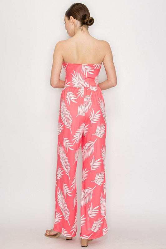 Leaf Patterned Elastic Tube Jumpsuit