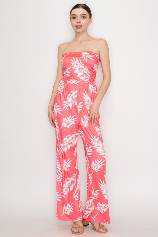 Leaf Patterned Elastic Tube Jumpsuit