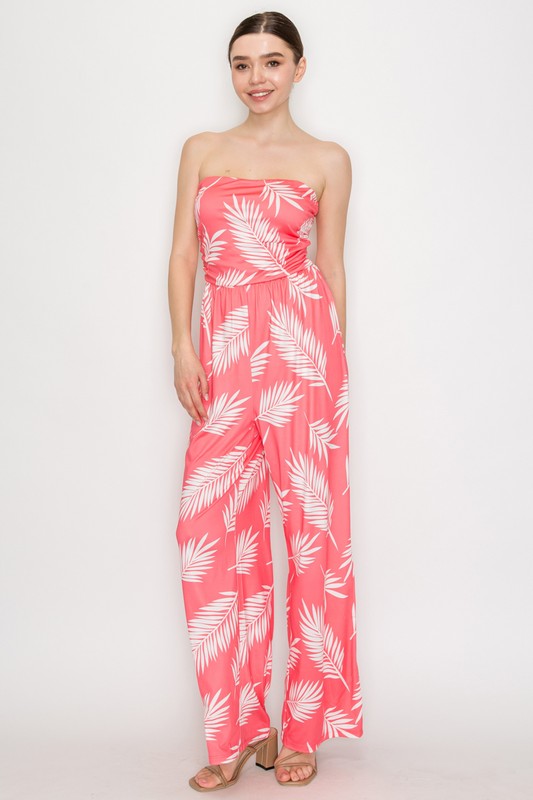 Leaf Patterned Elastic Tube Jumpsuit