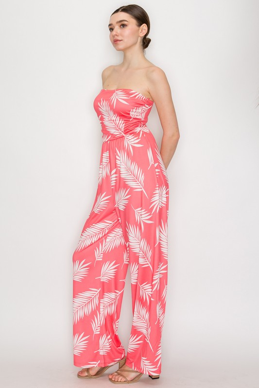 Leaf Patterned Elastic Tube Jumpsuit