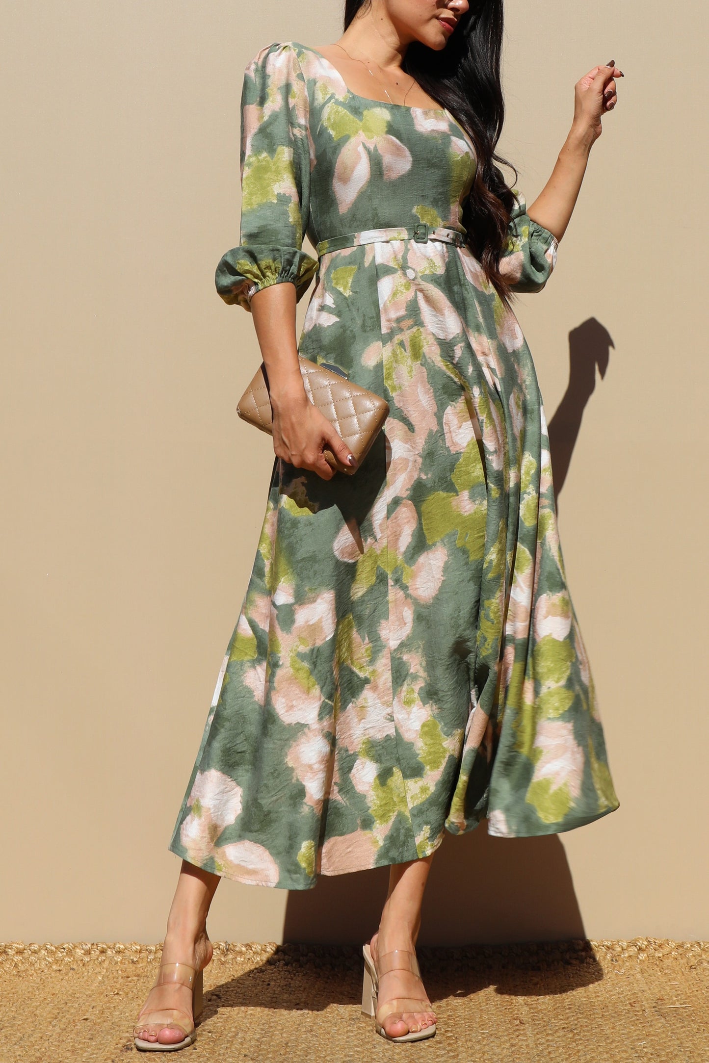 Printed Square Neck Midi Dresses