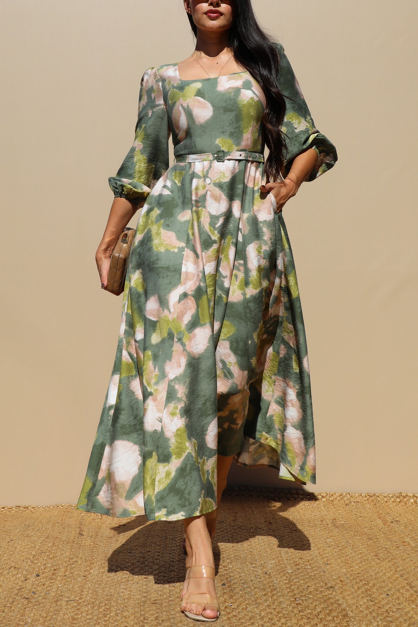 Printed Square Neck Midi Dresses