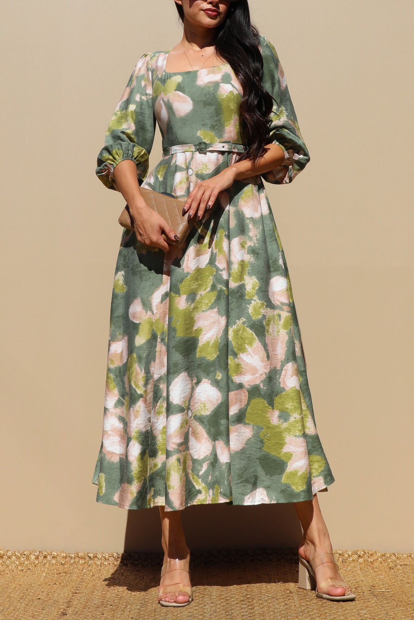 Printed Square Neck Midi Dresses