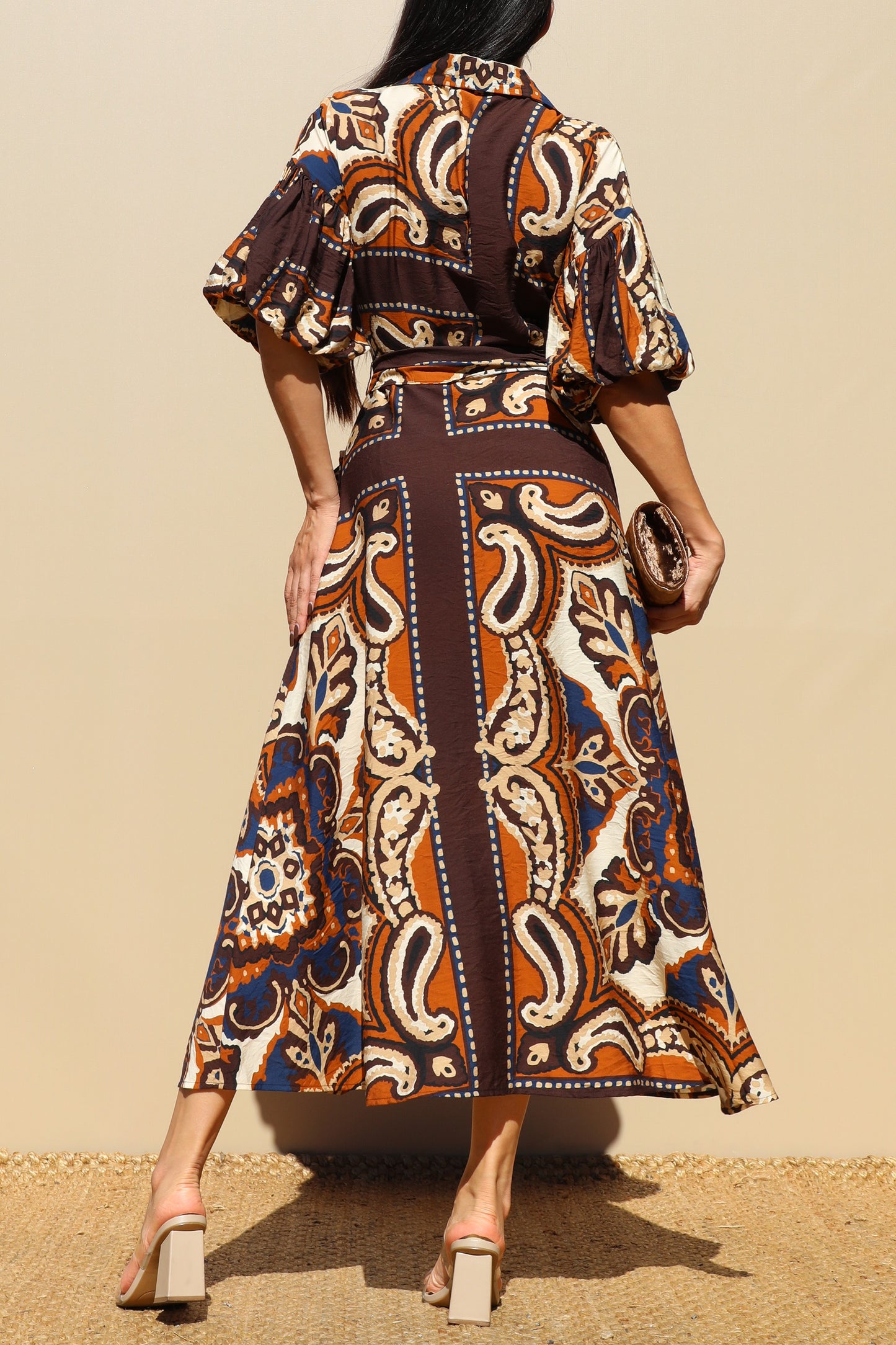 Bubble Sleeves Woven Shirt Dress