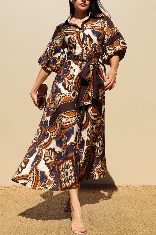 Bubble Sleeves Woven Shirt Dress