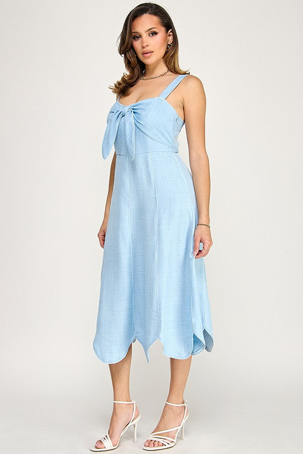 Halter Neck Bow Scallop Hem Dress