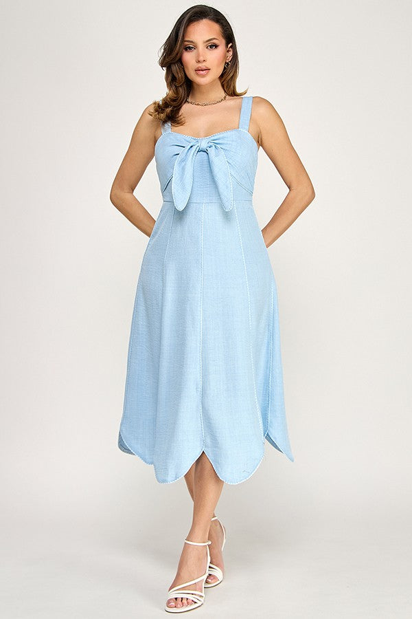 Halter Neck Bow Scallop Hem Dress