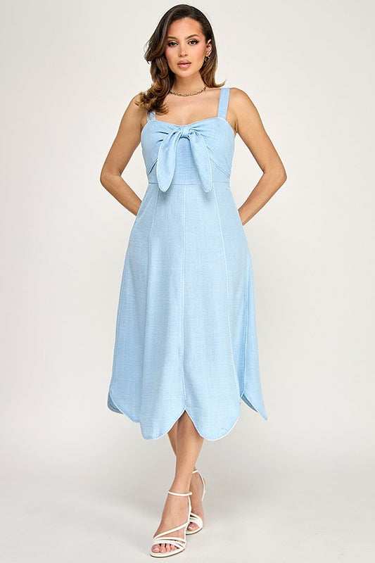 Halter Neck Bow Scallop Hem Dress