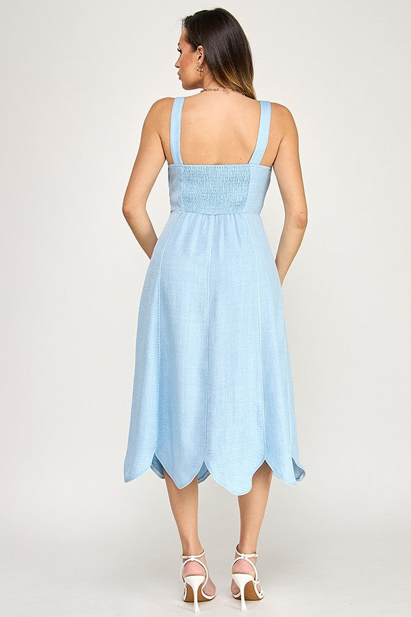 Halter Neck Bow Scallop Hem Dress